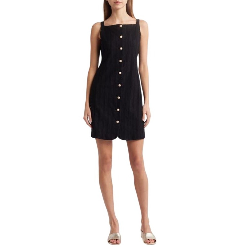 Charles‎ Henry NWT -741 Black Eyelet Mini Dress Pearl Button Square Neck S